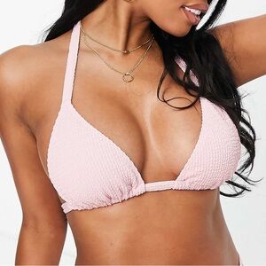 Fuller Bust Exclusive mix and match triangle bikini top in pink crinkle 30 D/DD
